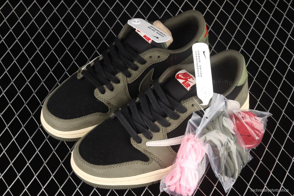 Fragment x Travis Scott x Air Jordan 1 TS Fujiwara Hiroshi Lightning grimacing Tripartite Barb CQ4277-200