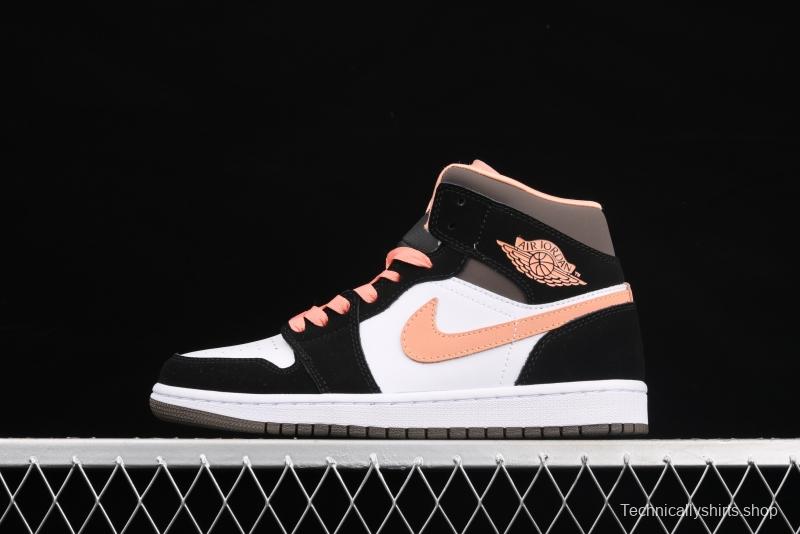 Air Jordan 1 Mid black pink peach goddess festival basketball shoes DH0210-100