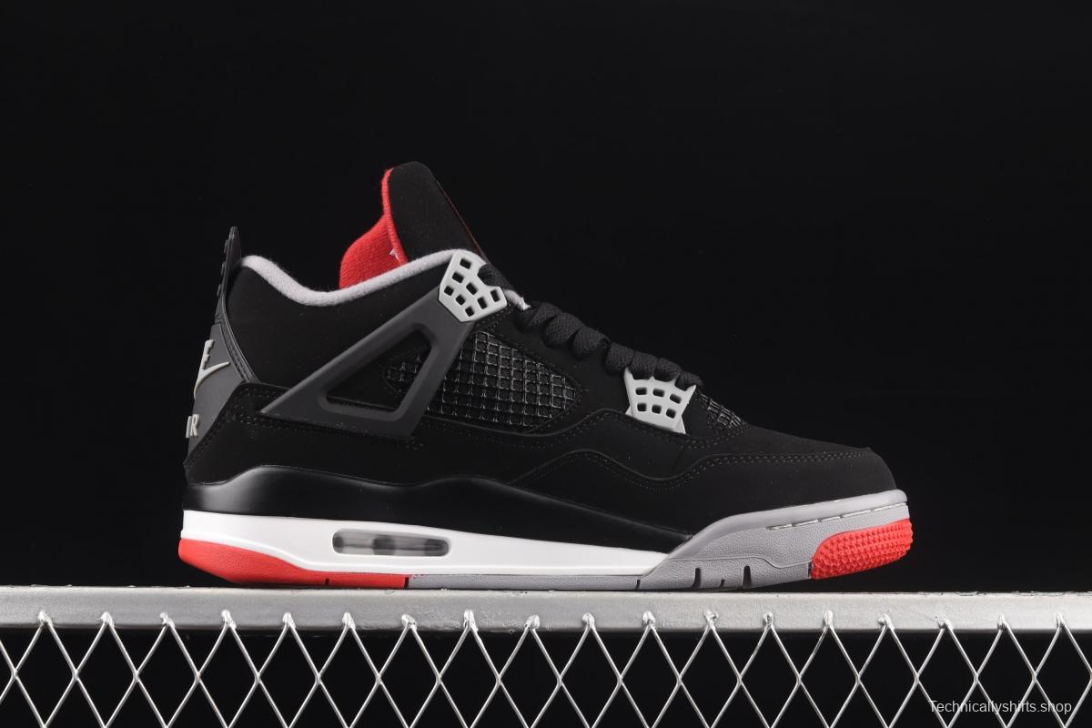 Air Jordan 4 Bred first year engraving new black and red head layer scrub 308497-060