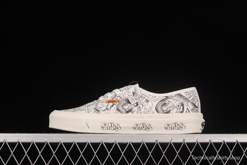 Vans Vault x SNS Joint Black and White Illustration Beach Print Vintage Canvas Sneakers VN0A4BV9676