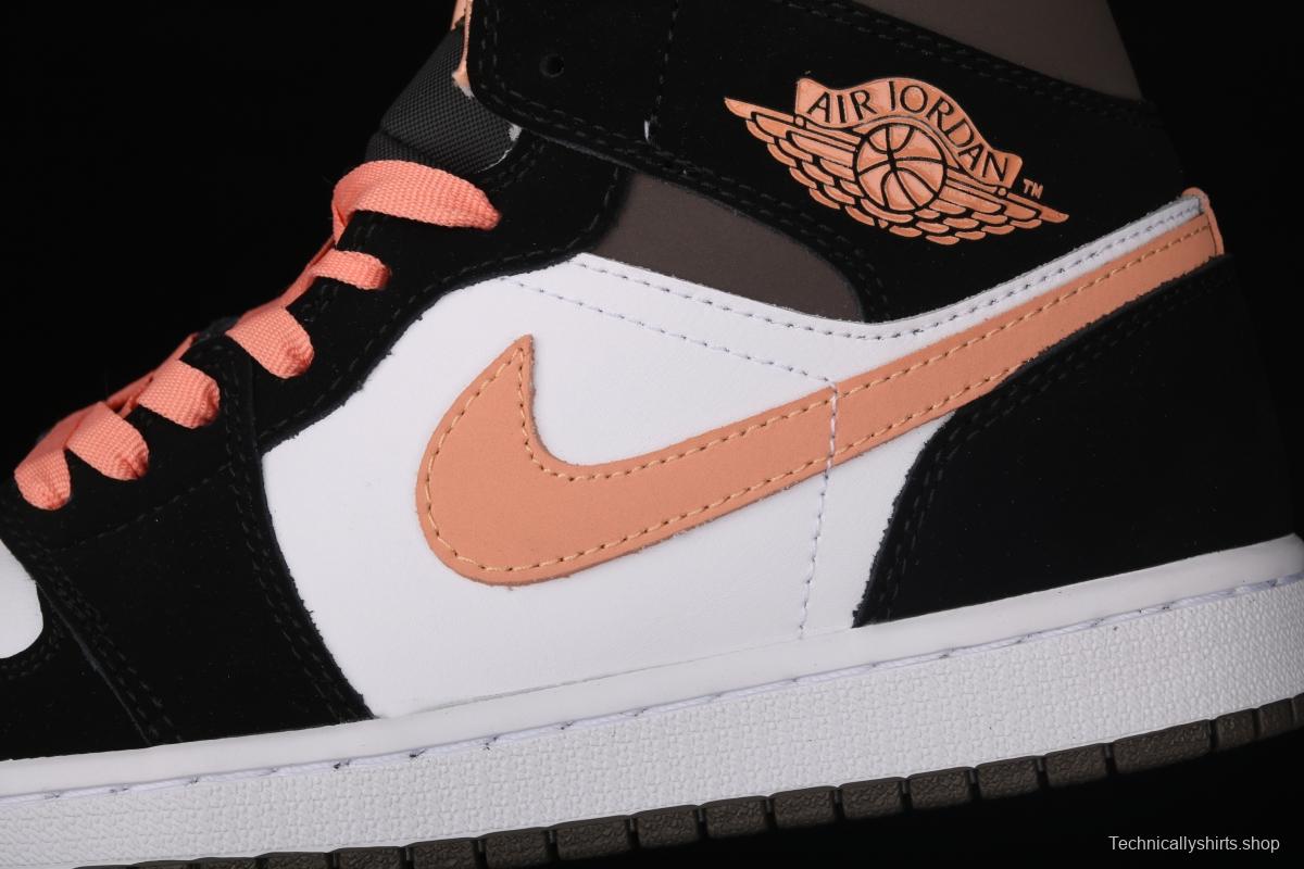 Air Jordan 1 Mid black pink peach goddess festival basketball shoes DH0210-100