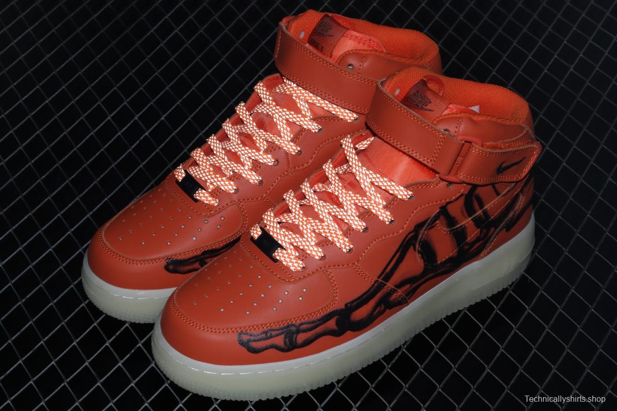 NIKE Air Force 1 Mid'07 Skeleton QS Halloween orange luminous skeleton limited casual board shoes CU8067-801