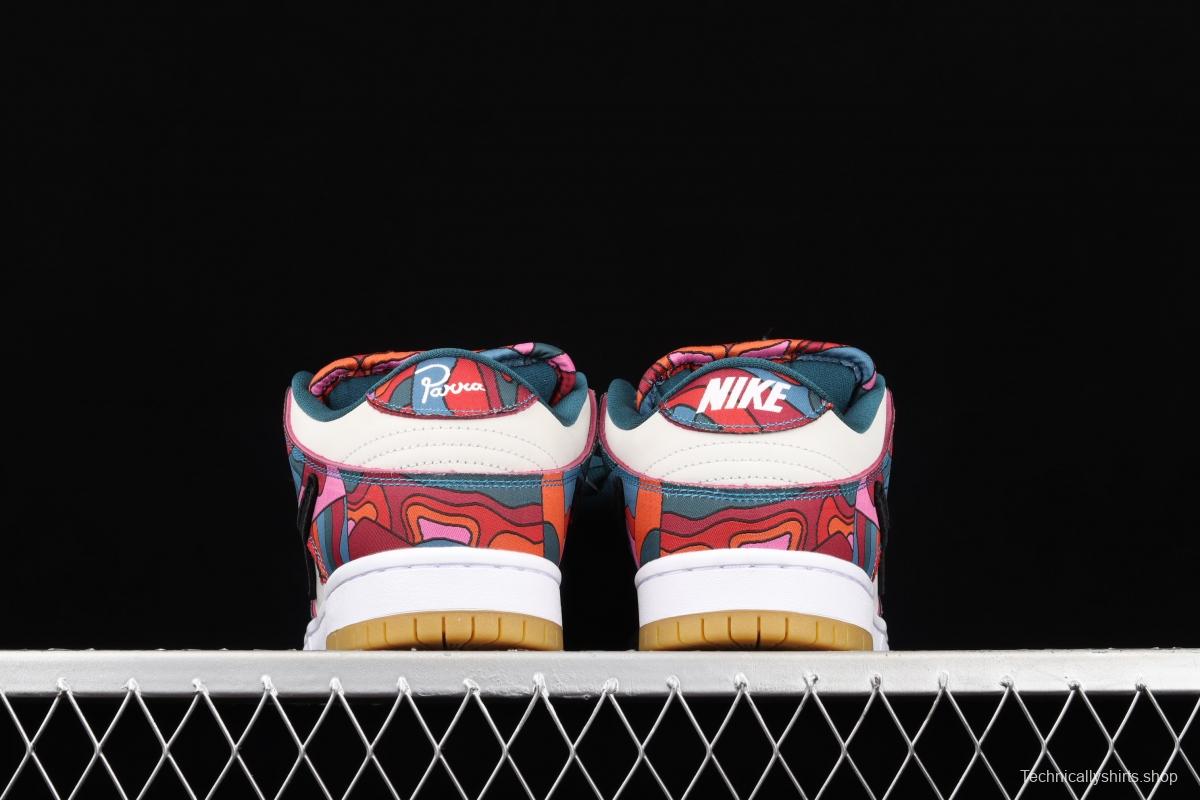 Parra x NIKE DUNK SB Low Pro White, Blue and Red Abstract Art scratch Music Olympic Slam Dunk Series retro low-top leisure sports skateboard shoes DH7695-600