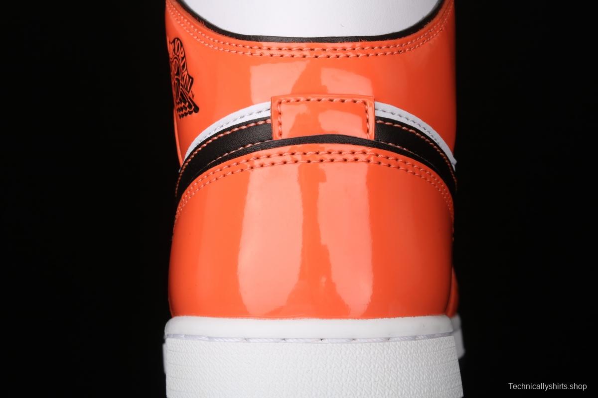 Air Jordan 1 Mid lacquered leather white orange Zhongbang basketball shoes DD6834-802