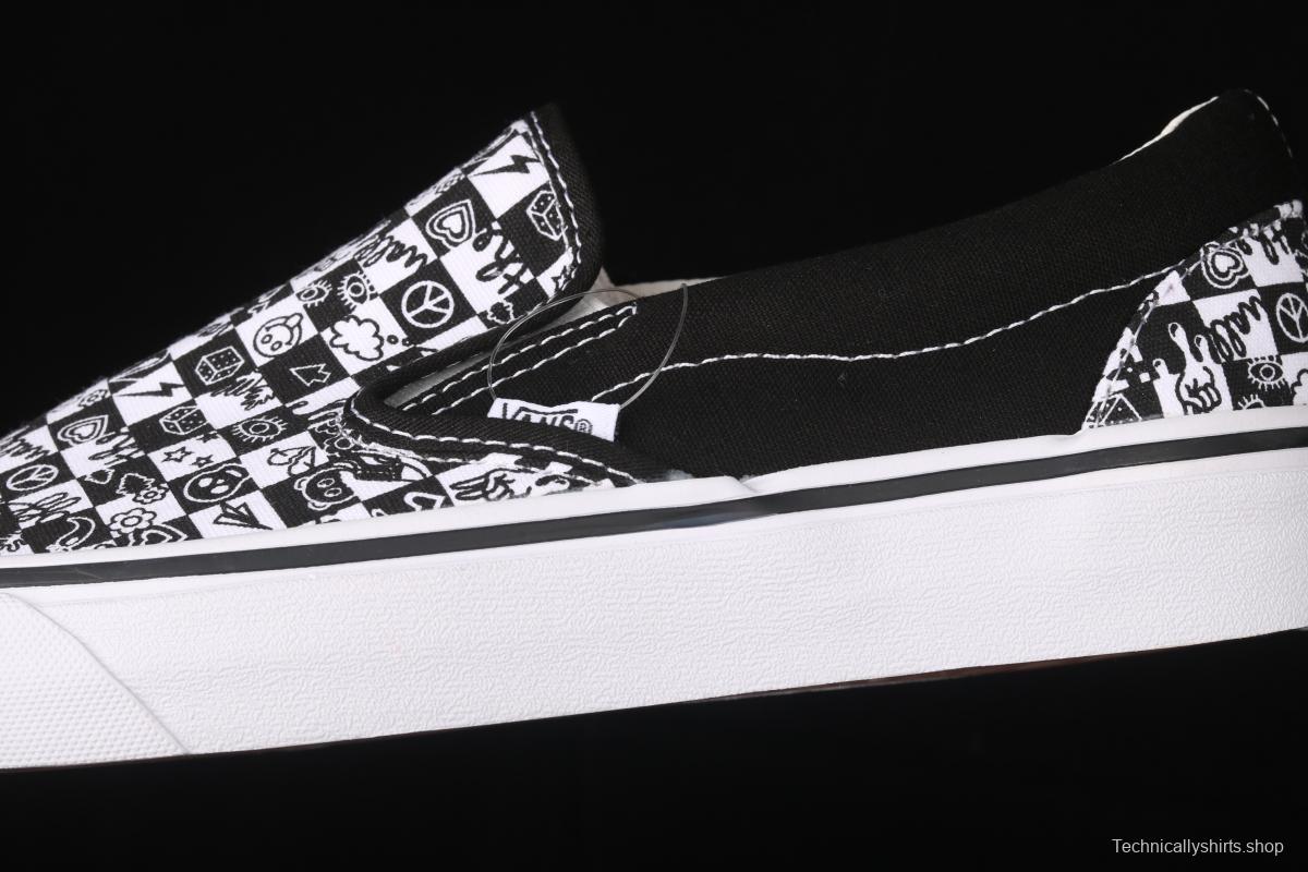 Vans Classics Slip-On lazy black-and-white graffiti printed low-top shoes VN000EYEBWW