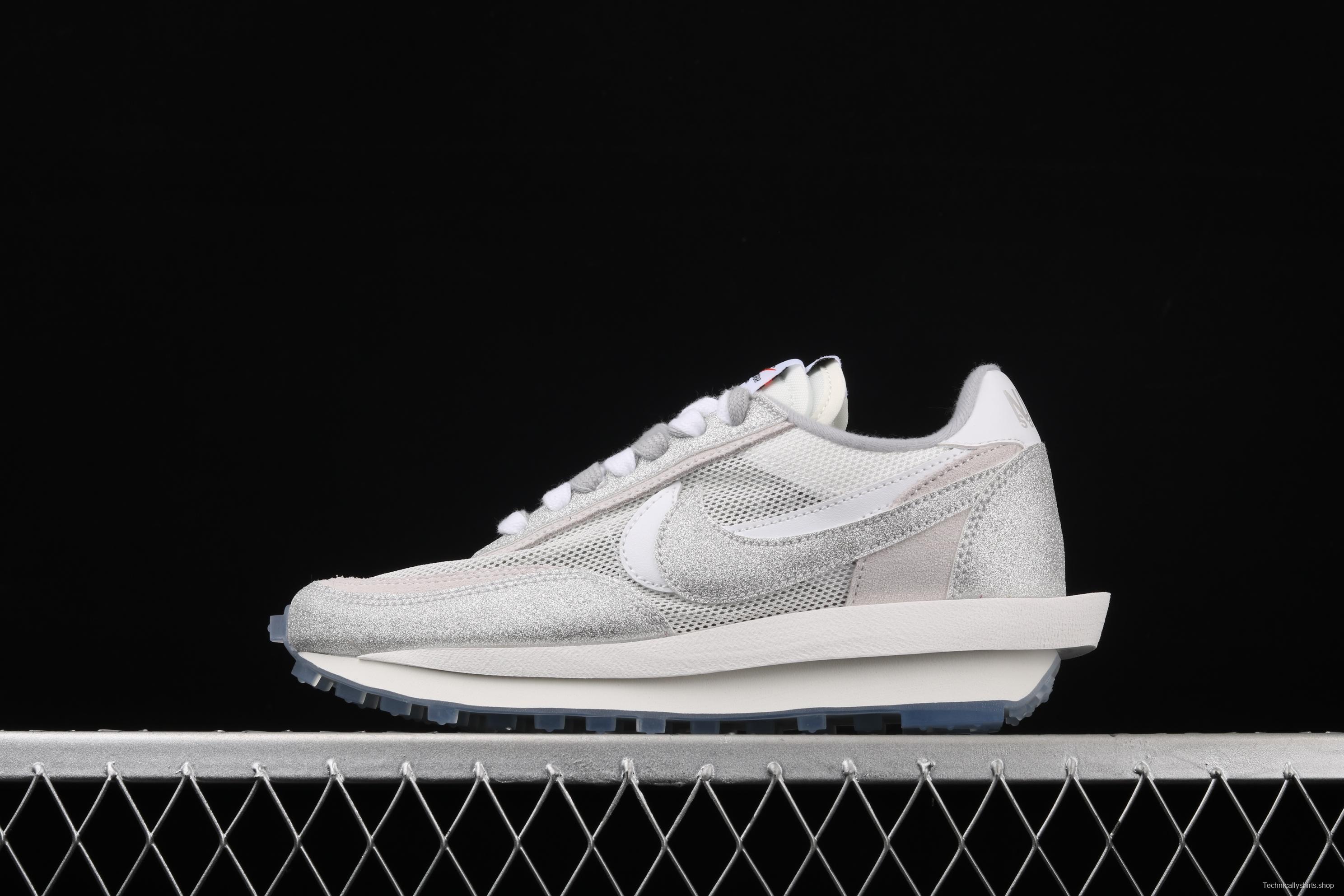 Sacai x NIKE LVD Waffle Daybreak co-signed catwalk style net gauze leather splicing double hook Swoosh running shoes BV5053-100