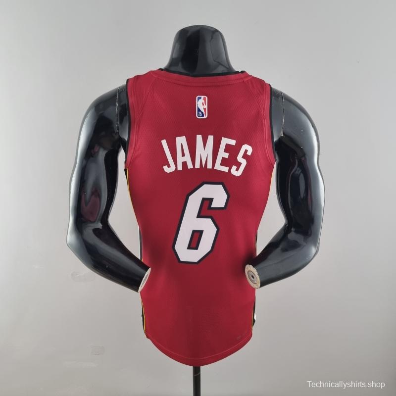 75th Anniversary Miami Heat Jordan JAMES #6 Burgundy NBA Jersey