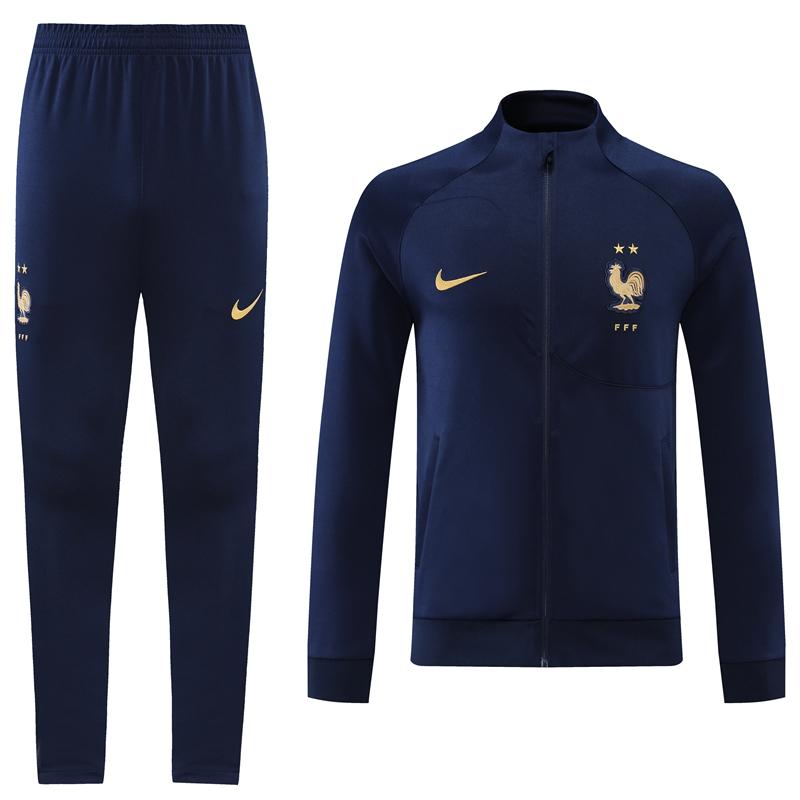 2022 France Navy Full Zipper Jacket+Long Pants