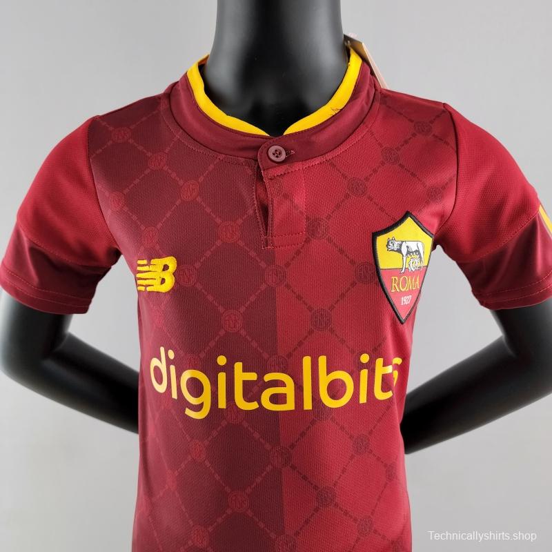 22/23 Roma Kids Kit Home Size 16-28 Soccer Jersey