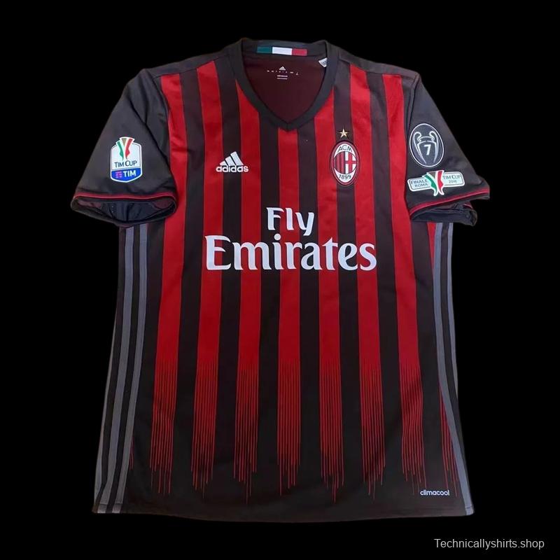 Retro 16 17 AC Milan Home Jersey With Serie A Full Patches