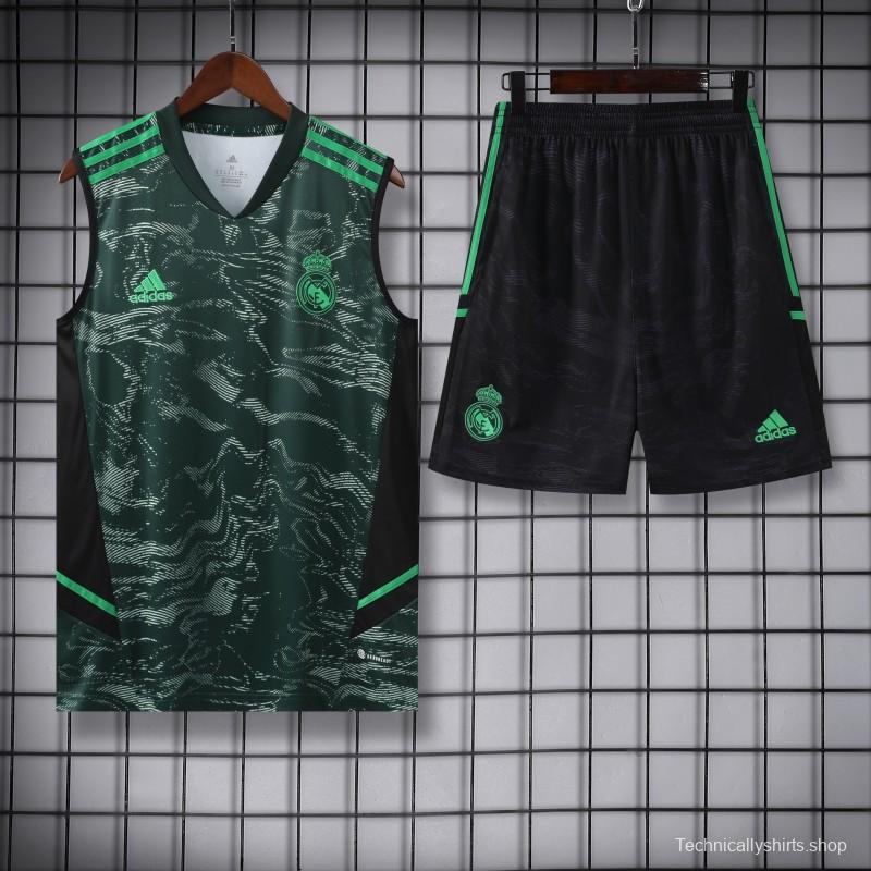 23-24 Real Madrid Black Green Pattern Vest Jersey+Shorts