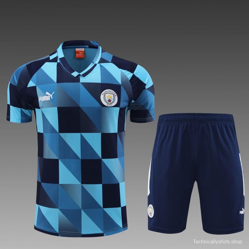 23 24 Manchester City Black Blue Short Sleeve+Shorts