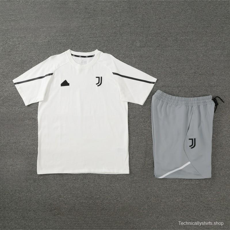 23/24 Juventus White Cotton Short Sleeve Jersey+Shorts