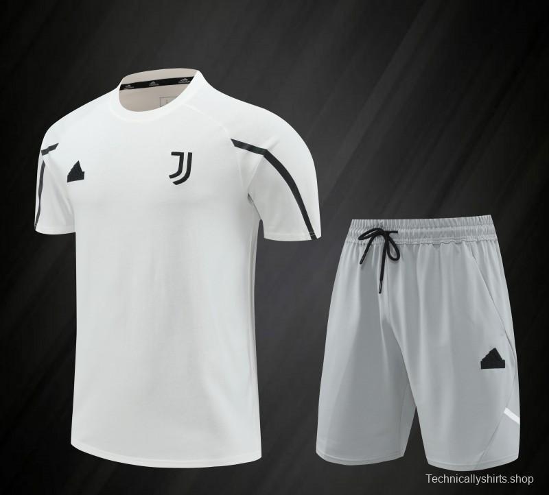 23/24 Juventus White Cotton Short Sleeve Jersey+Shorts