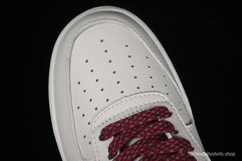 Nike Air Force 1 '07 Low "NIKE" Triple Swoosh Series White Wine Red Classic Casual Sneakers - TV2306-258