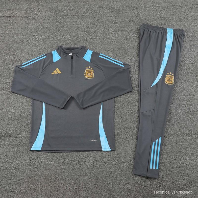 2024 Argentina Grey Half Zipper Jacket+Long Pants