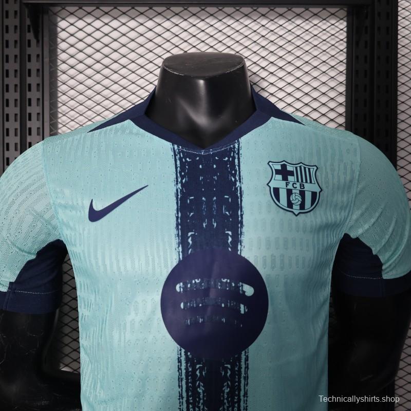 Player Version 25/26 Barcelona Blue 125Th Anniversary Mint Green Jersey with Navy Blue Stripe and Spotify Sponsor