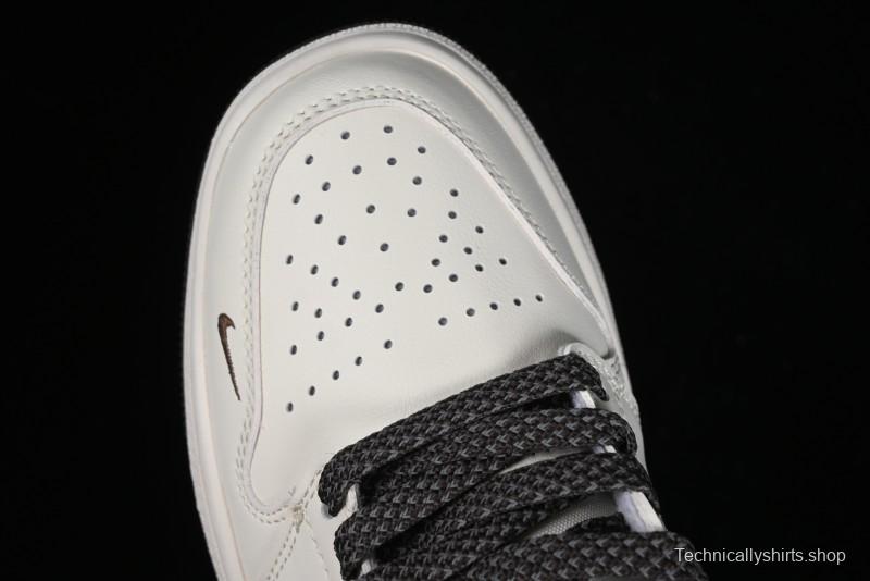 Nike Air Jordan 1 Low LV Collaboration Sneakers - Classic Monogram Swoosh in Off-White - WG8850-004