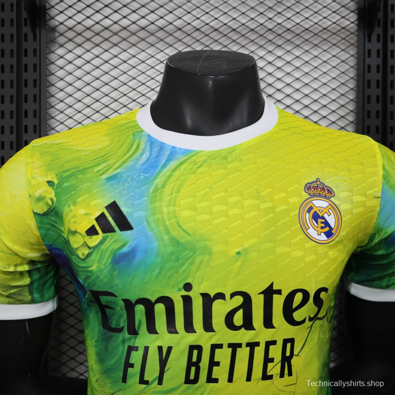 25/26 Player Version Real Madrid Limited Edition Goalkeeper Jersey - Emirates Neon Yellow Marble Design
