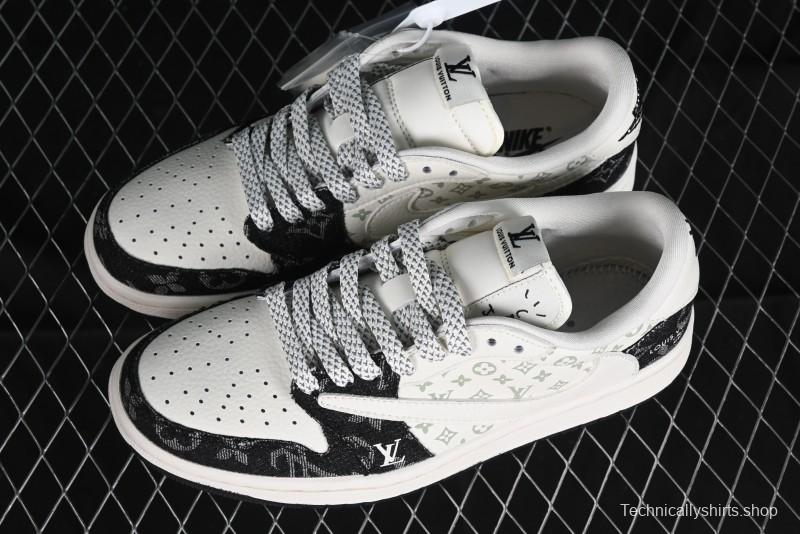 Nike Travis Scott x Fragment Design x Jordan Air Jordan 1 Low OG SP AJ1 LV Black Denim Print Low-Top Casual Sneakers - SJ2068-008