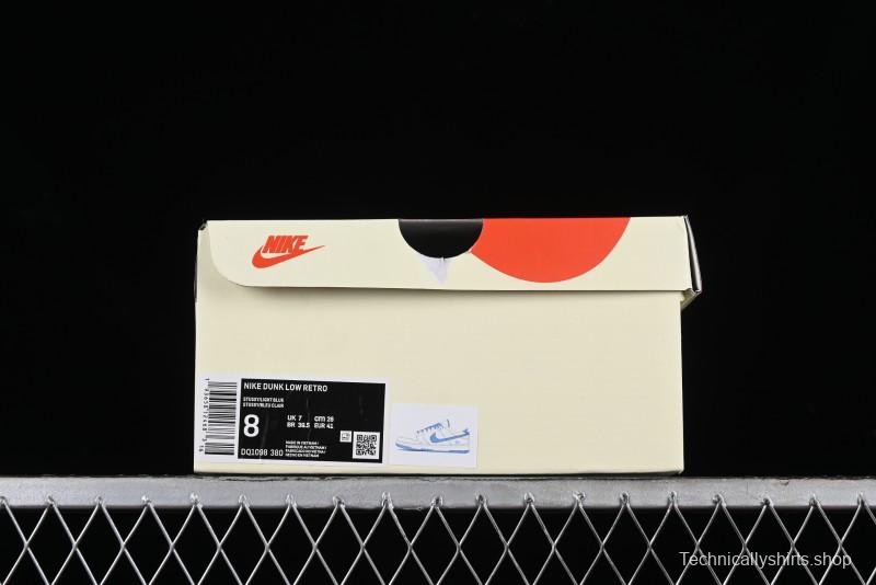 Stussy x Nike Dunk Low SB Skate Shoes in White with Light Blue Swoosh - DQ1098-380