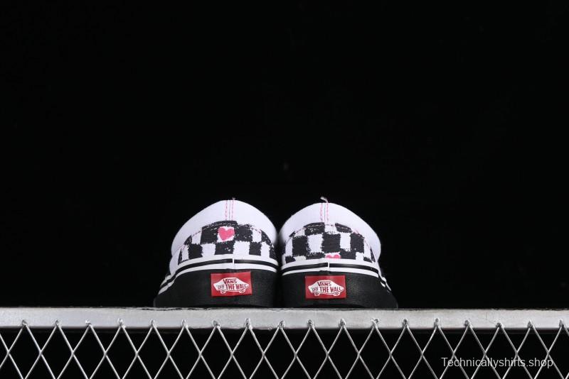 Vans Slip-On Classic Collaborative Hand-Painted Graffiti with Pink Accents and Crystal Outsole Checkerboard Slip-On - VN000CT5BPA