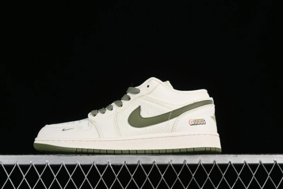 Nike Air Jordan 1 Low AJ1 Gucci Collaboration - Beige Green Knit High-End Custom Retro Basketball Shoes - DM5688-103