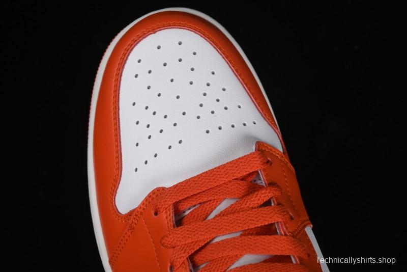 Nike Air Jordan 1 Mid Basketball Shoes in White and Orange Colorway - BQ6472-108