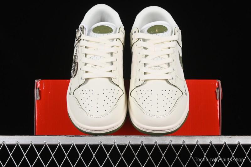 Nike SB Dunk Low Supreme Collaboration - Off White Dark Green Check Anniversary High-End Custom Low-Top Casual Skate Shoes - DQ1098-393