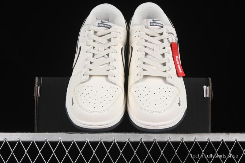 Nike SB Dunk Low Supreme Collaboration - Beige Grey Swoosh Anniversary Customized Low-Top Casual Skate Shoes - DJ2024-014