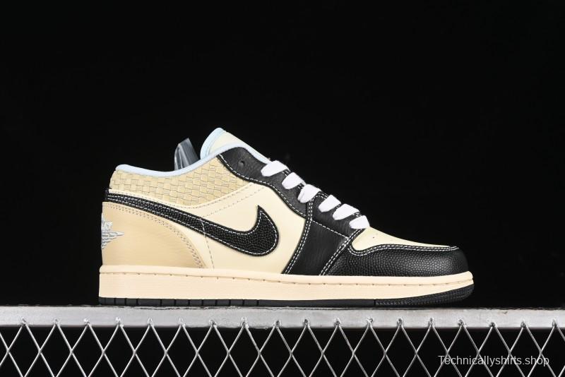 Nike Air Jordan 1 Low "Coconut Milk Black" Casual Basketball Shoes with Team Gold Accents - HQ3437-101