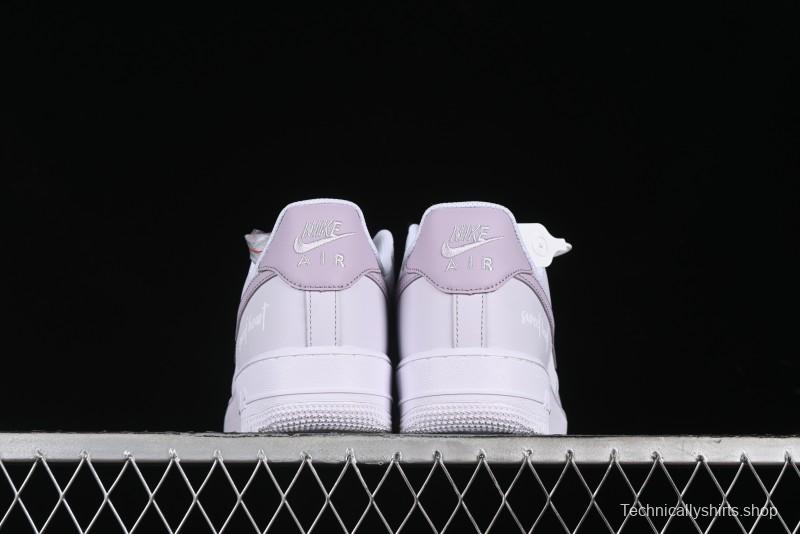 Nike Air Force 1 '07 Low Casual Sneakers with Anime-Inspired Light Gray Purple Spray Paint Design - DY8899-004