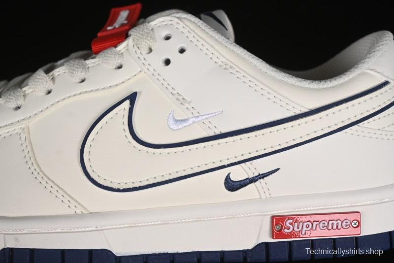 Nike SB Dunk Low Supreme Collaboration - Off White Navy Swoosh Anniversary Custom Low-Top Casual Skate Shoes - DJ2024-013