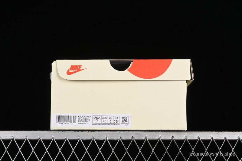 Nike Travis Scott x Fragment Design x Air Jordan 1 Low OG SP AJ1 Retro Sneakers in Sail Military Green - DM6688-602