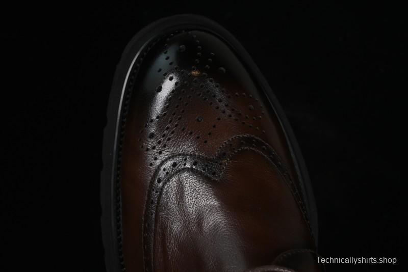 ECCO Block Derby Round Toe Genuine Leather Brogue Dress Shoes - 63667201002