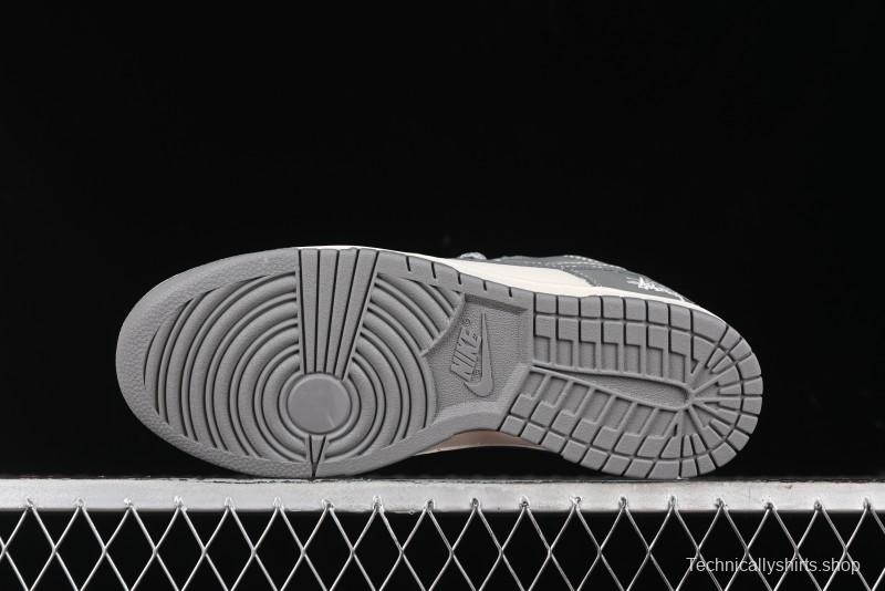 Nike SB Dunk Low Stussy Collaboration - Midnight Grey Anniversary Custom Low-Top Casual Skate Shoes - BB9898-007