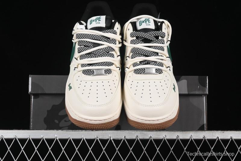 Nike Air Force 1 '07 Low Bape Collaboration - Beige Green Gum Pull Tab Casual Sneakers SJ1198-100
