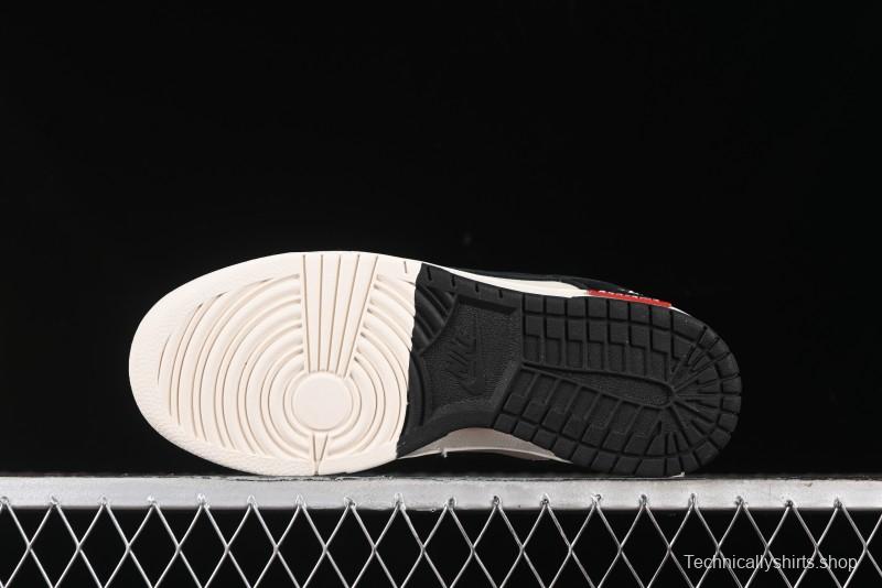 Nike SB Dunk Low Supreme x Stussy Triple Collaboration - Black White Black Swoosh Anniversary Custom Low Top Casual Skate Shoes - SJ2068-300