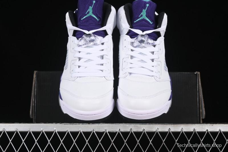 Nike Air Jordan 5 Retro Sneakers in White and Purple Grape Colorway - 136027-108