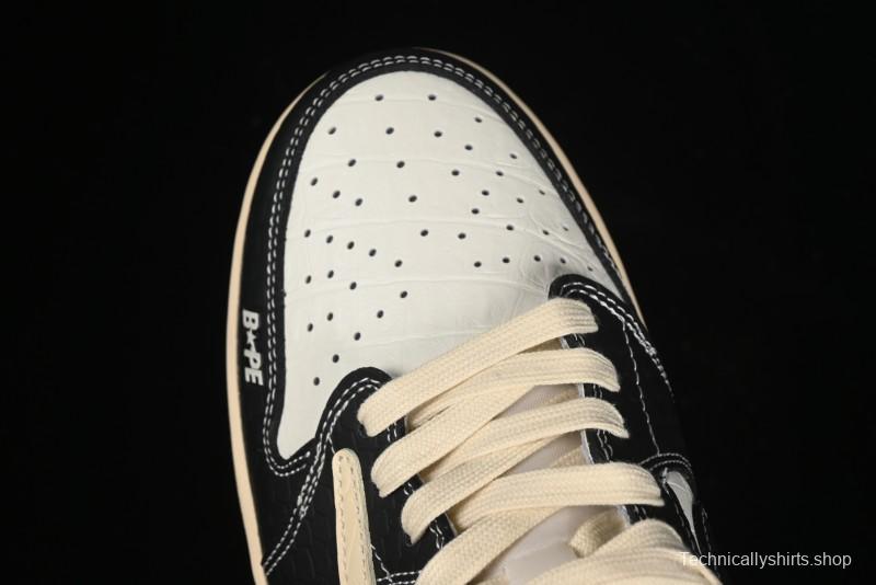 Nike Travis Scott x Fragment Design x Air Jordan 1 Low OG SP AJ1 Bape Collaboration - Crocodile Leather Black White Blue Low Top Casual Sneakers - XZ2828-001