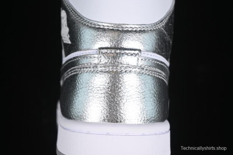 Nike Air Jordan 1 Mid Basketball Shoes Silver White - FN5031-100