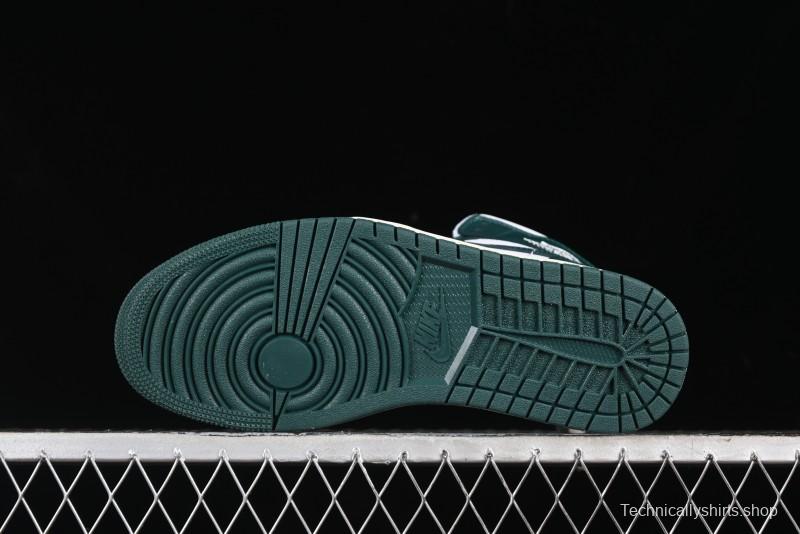 Nike Air Jordan 1 Mid Basketball Shoes in White/Oxidized Green - BQ6472-133