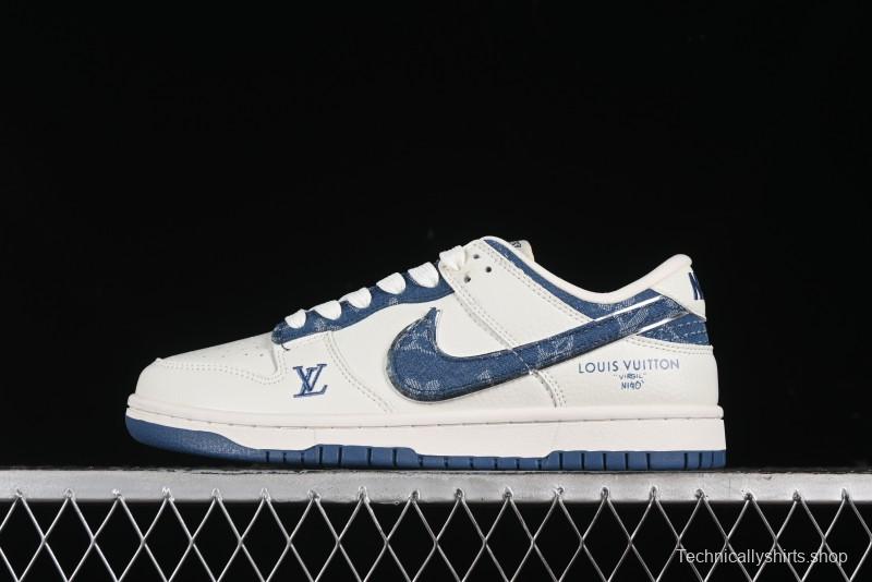 Nike SB Dunk Low LV Collaboration - Light Blue Denim Hook Anniversary High-End Custom Low-Top Casual Skate Shoes - JH8310-955
