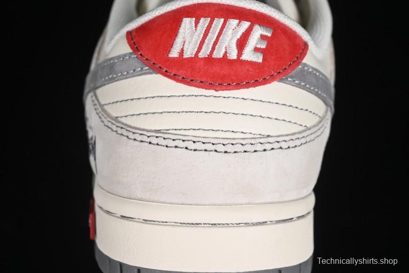 Nike SB Dunk Low Stussy Collaboration - Embroidered Grey Swoosh Anniversary Custom Low-Top Casual Sneakers - MM1089-033