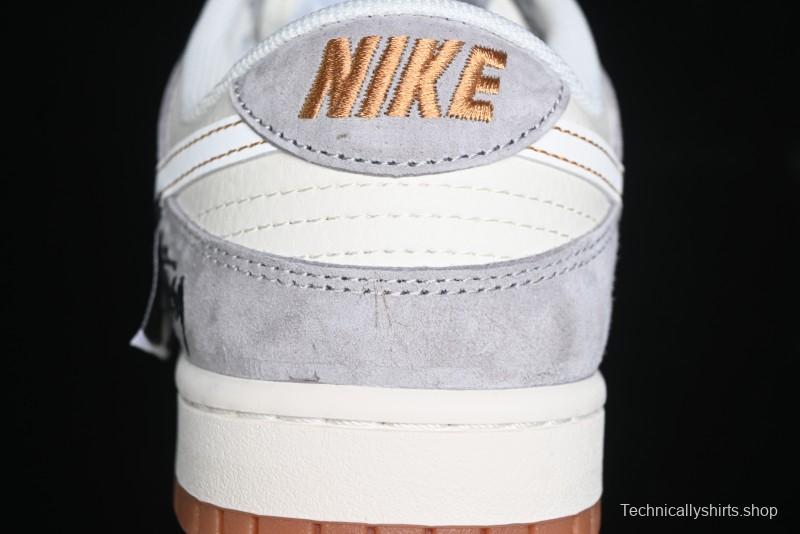 Nike SB Dunk Low Stussy Collaboration - Patchwork Black White Swoosh Anniversary Custom Low-Top Skate Shoes - DM6868-003