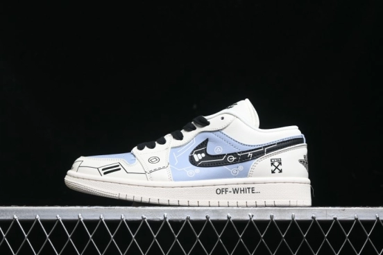 Nike Air Jordan 1 Low AJ1 OF Collaboration - Customized Retro Basketball Shoes with 3D Buttons - DM9188-001