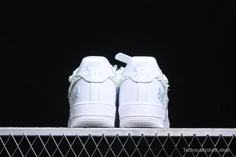 Nike Air Force 1 '07 Low Casual Sneakers with Valentines Day Theme and Blue Bow Detail - CH9999-223