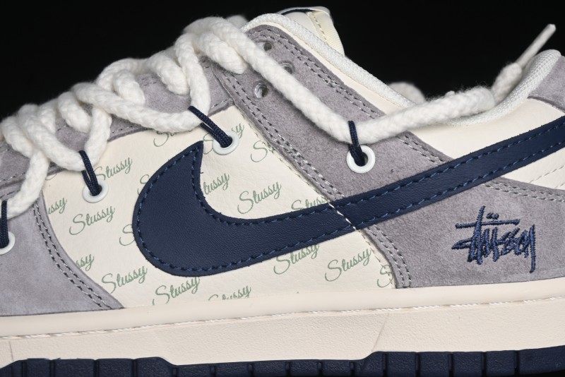 Nike SB Dunk Low Stussy Collaboration - Navy Blue Embroidery Swoosh Anniversary Custom Low-Top Casual Sneakers - SJ2068-296