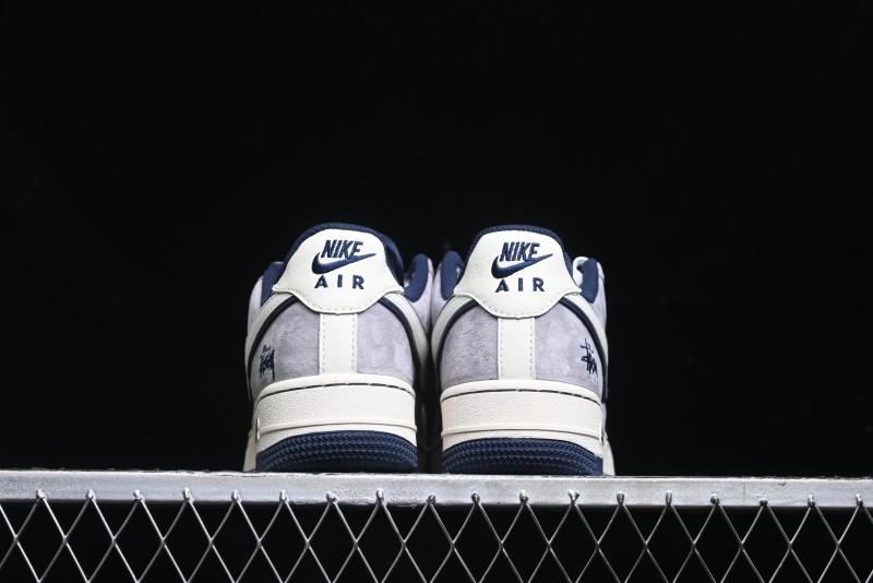 Nike Air Force 1 '07 Low Stussy Collaboration - Grey White with Blue Outsole Low-Top Casual Sneakers - SJ6698-006