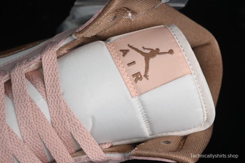 Nike Air Jordan 1 Mid AJ1 Basketball Shoes in Khaki Pink - BQ6472-620